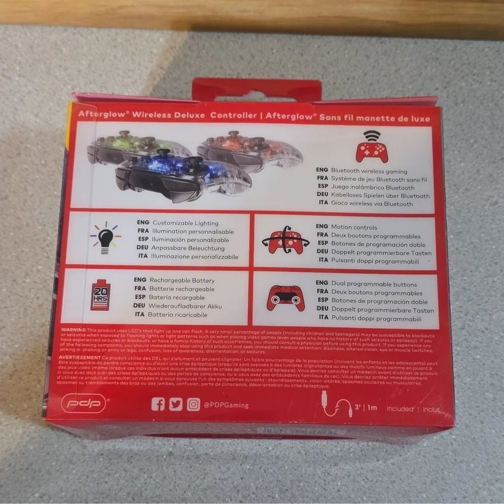 PDP Afterglow Wireless Deluxe Controller Nintendo Switch Clear LED 500-137-NA